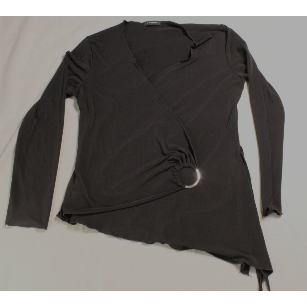 Jaipur Women's M Black Asymmetrical Ring Detail Top Boho Draped Knit